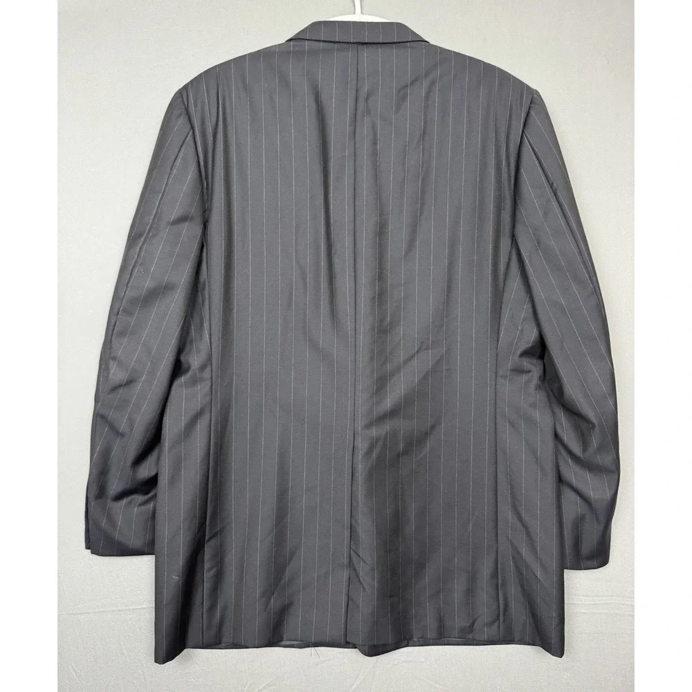 Vintage Hickey Freeman Black Wool Suit Blazer Mens‎ 46L Sport Coat Pinstripe 90s